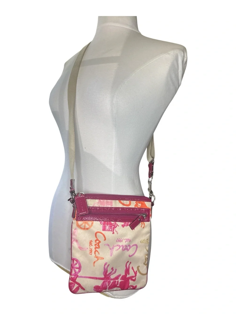 Coach Canvas Crossbody in Cream with Pink & Orange Print